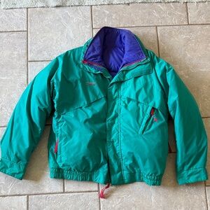 Men’s Vintage Columbia Green Jacket with Removable Purple Lining